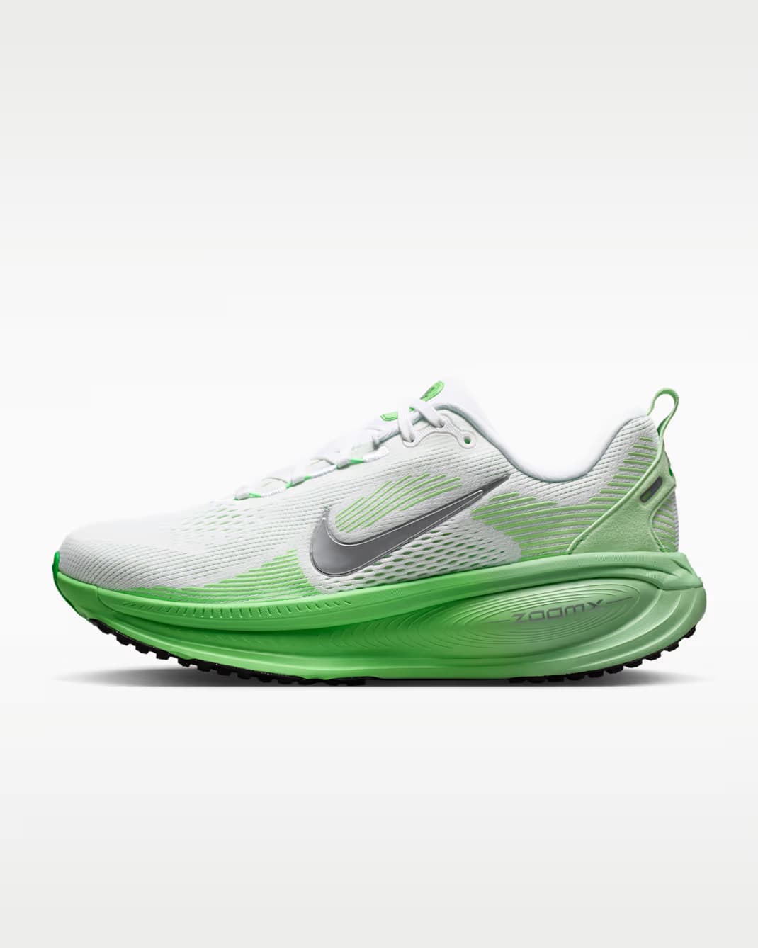 White knit running sneaker, side profile