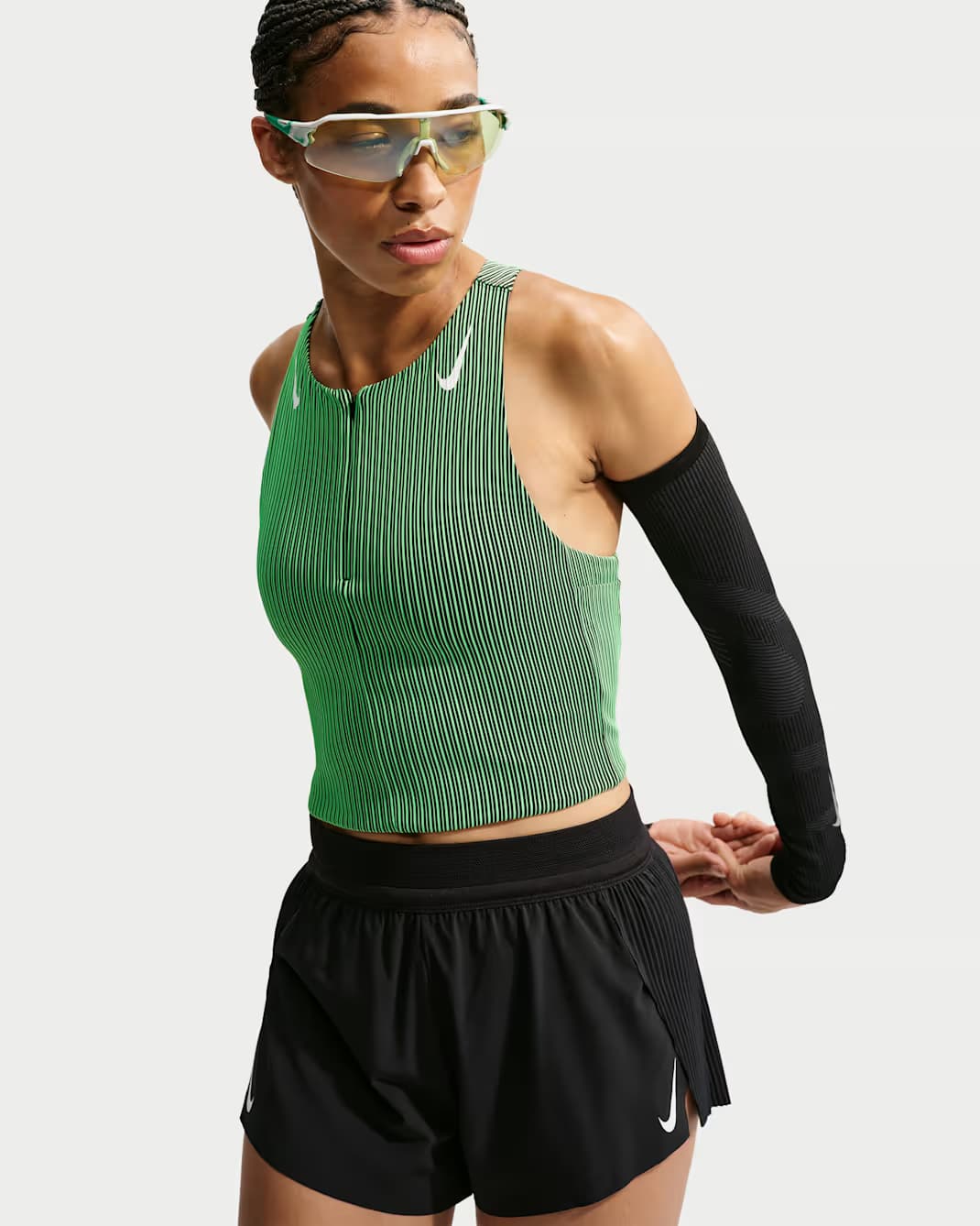 Ice blue athletic crop top, front view